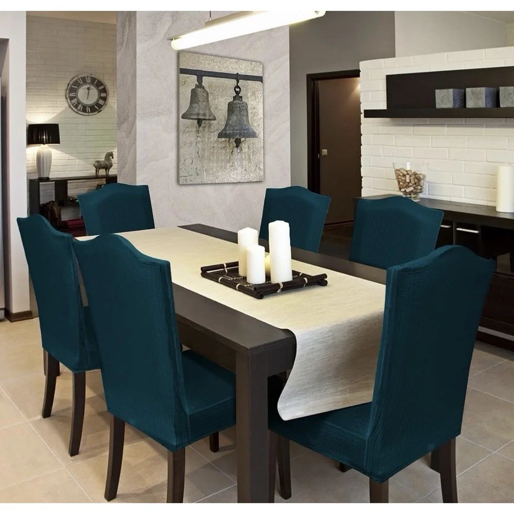 Stretch Dining Room Chair Covers Set of 6 Dark teal blue